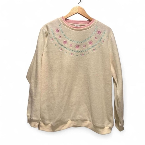 Vintage Haband Cream Floral Embroidered Sweater Size XL - Picture 1 of 4